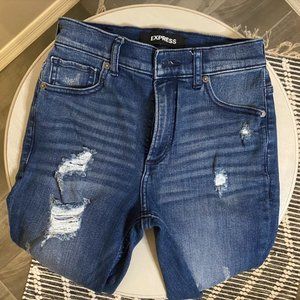 Express Distressed Skinny High Rise Jeans Denim